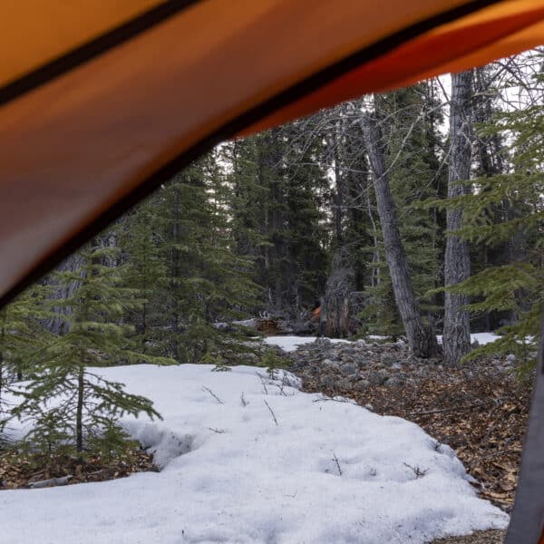 Winter camping view from tent